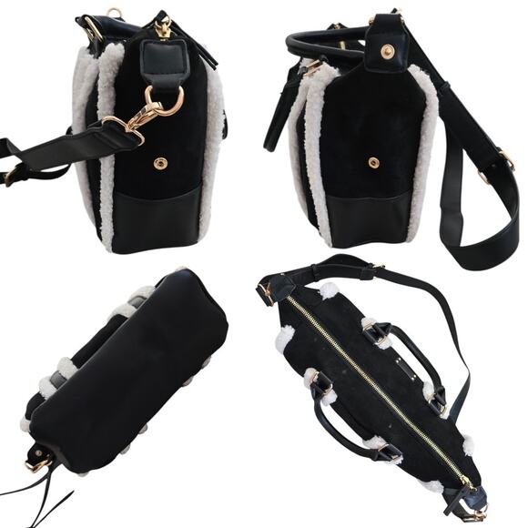 Bearpaw Faux Black Suede Top Handle Shoulder Crossbody Bag Sherling EUC - Picture 6 of 7